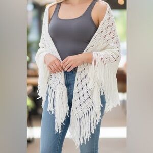 Hand Crocheted White Shawl Sweater